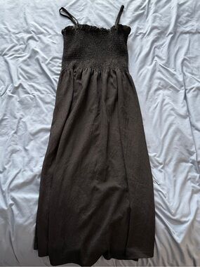 H&M Black Smocked Strap Midi Dress